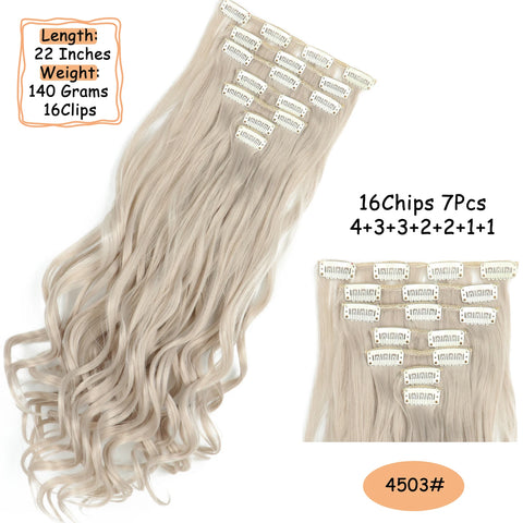 NICESY 16Clips Synthetic 24Inch Long Curly Hair Hairpiece Heat Resistant Hair Extension Clips In Ombre Black Brown Blond Women