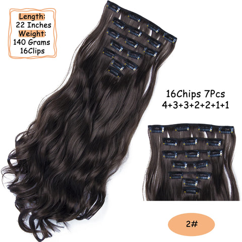 NICESY 16Clips Synthetic 24Inch Long Curly Hair Hairpiece Heat Resistant Hair Extension Clips In Ombre Black Brown Blond Women