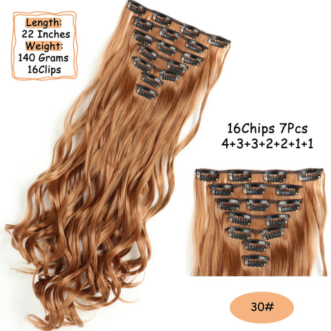 NICESY 16Clips Synthetic 24Inch Long Curly Hair Hairpiece Heat Resistant Hair Extension Clips In Ombre Black Brown Blond Women