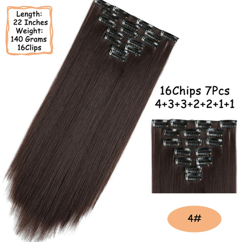 NICESY 16Clips Synthetic 24Inch Long Curly Hair Hairpiece Heat Resistant Hair Extension Clips In Ombre Black Brown Blond Women