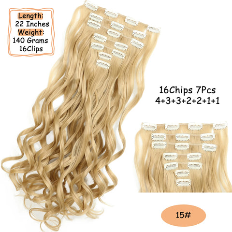 NICESY 16Clips Synthetic 24Inch Long Curly Hair Hairpiece Heat Resistant Hair Extension Clips In Ombre Black Brown Blond Women