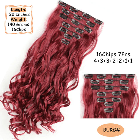 NICESY 16Clips Synthetic 24Inch Long Curly Hair Hairpiece Heat Resistant Hair Extension Clips In Ombre Black Brown Blond Women