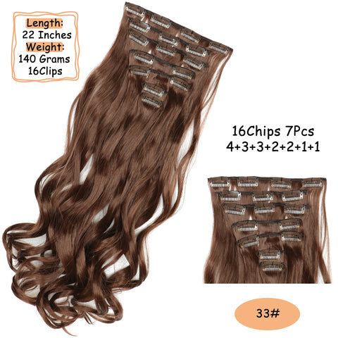 NICESY 16Clips Synthetic 24Inch Long Curly Hair Hairpiece Heat Resistant Hair Extension Clips In Ombre Black Brown Blond Women