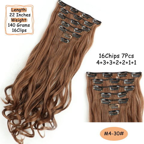 NICESY 16Clips Synthetic 24Inch Long Curly Hair Hairpiece Heat Resistant Hair Extension Clips In Ombre Black Brown Blond Women