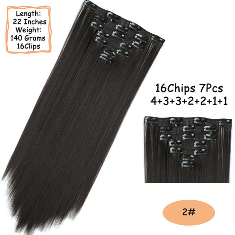 NICESY 16Clips Synthetic 24Inch Long Curly Hair Hairpiece Heat Resistant Hair Extension Clips In Ombre Black Brown Blond Women