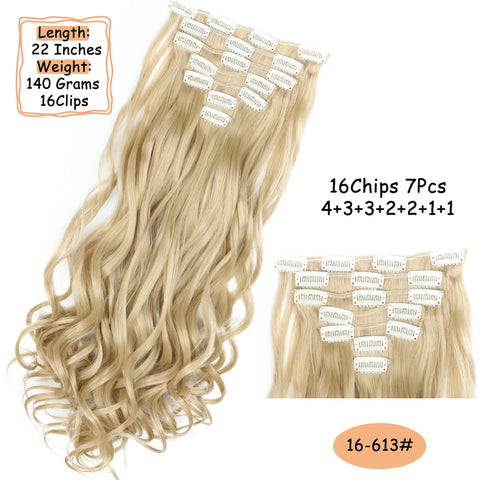 NICESY 16Clips Synthetic 24Inch Long Curly Hair Hairpiece Heat Resistant Hair Extension Clips In Ombre Black Brown Blond Women