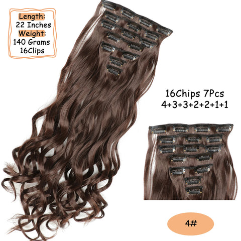 NICESY 16Clips Synthetic 24Inch Long Curly Hair Hairpiece Heat Resistant Hair Extension Clips In Ombre Black Brown Blond Women