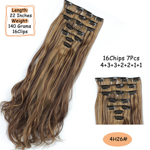 NICESY 16Clips Synthetic 24Inch Long Curly Hair Hairpiece Heat Resistant Hair Extension Clips In Ombre Black Brown Blond Women