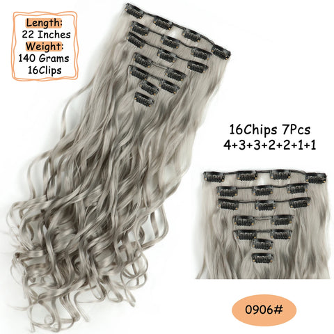 NICESY 16Clips Synthetic 24Inch Long Curly Hair Hairpiece Heat Resistant Hair Extension Clips In Ombre Black Brown Blond Women