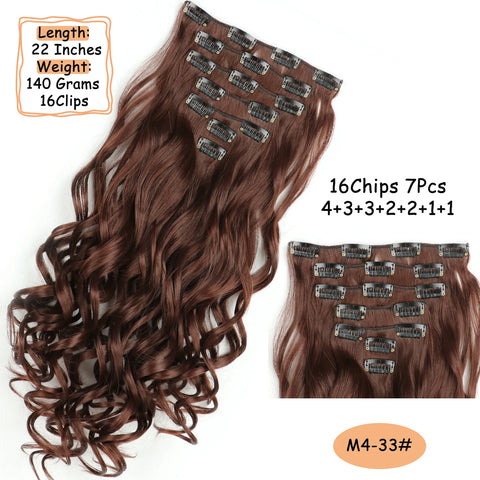 NICESY 16Clips Synthetic 24Inch Long Curly Hair Hairpiece Heat Resistant Hair Extension Clips In Ombre Black Brown Blond Women