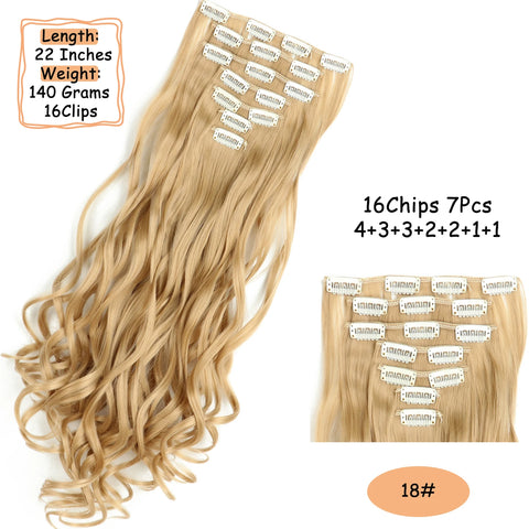 NICESY 16Clips Synthetic 24Inch Long Curly Hair Hairpiece Heat Resistant Hair Extension Clips In Ombre Black Brown Blond Women