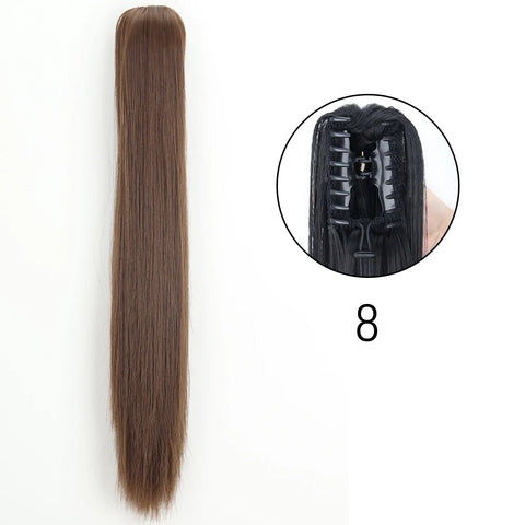 Synthetic Long Straight Claw Clip On Ponytail Hair Extensions 24Inch Heat Resistant Pony Tail Hair piece For Women Daily Party