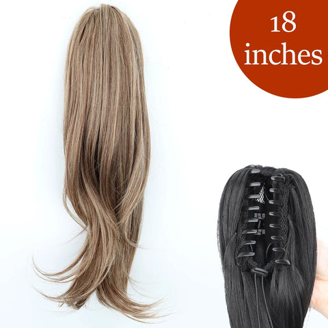 Synthetic Long Straight Claw Clip On Ponytail Hair Extensions 24Inch Heat Resistant Pony Tail Hair piece For Women Daily Party