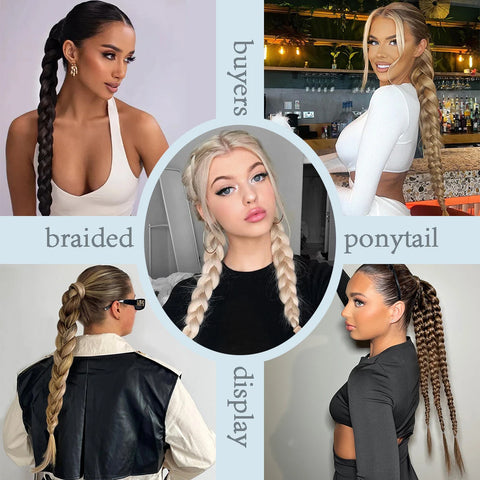 Synthetic Long Twist Braid Ponytail Extensions With Rubber Band 24 Inch Boxing Braided Hair Extensions For Women Daily Use