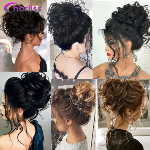 Chorliss Synthetic Claw Chignon Women Messy Curly Fluffy Hair Bun Clip In Ponytail Hair Extensions Natural False Hairpieces