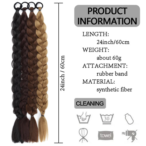 Synthetic Long Twist Braid Ponytail Extensions With Rubber Band 24 Inch Boxing Braided Hair Extensions For Women Daily Use